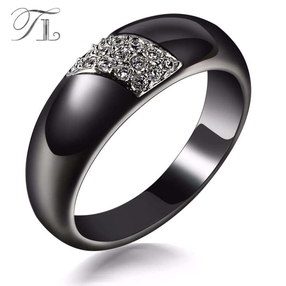 

TL Fashion Ceramic Rings Black Ceramic Rings For Women Stainless Steel Ring Zircon Cabochon Engagement Gift Anniversary Present
