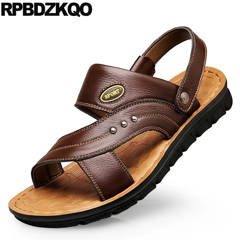 

brown water flat big size outdoor 46 slippers slides 47 famous brand native designer men sandals leather summer shoes waterproof