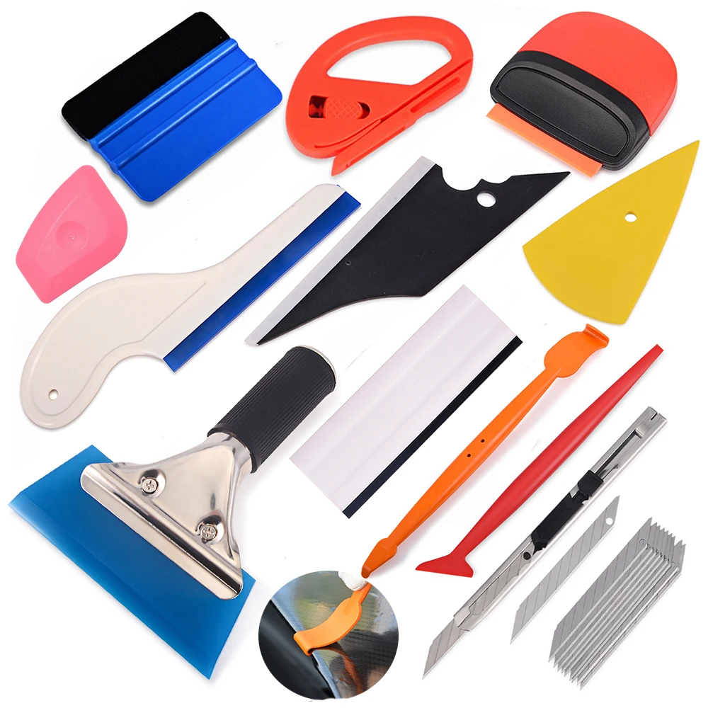 FOSHIO Vinyl Car Wrap Tools Set Squeegee Scraper Carbon Fiber