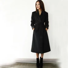 Plus Size S XXXL Women Long Design Woolen Coat Super Discounted Ultra Long Black Red Wool