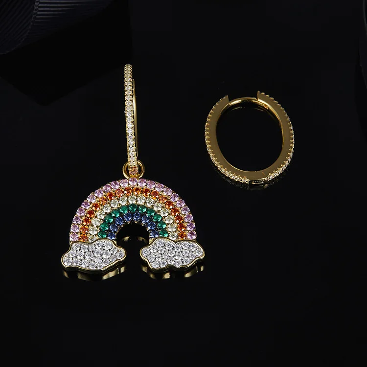 

[MeiBaPJ] 925 Sterling Silver Gold Color Asymmetry Rainbow Earrings Colorful Cubic Zirconia Women ARC EN CIEL Jewelry