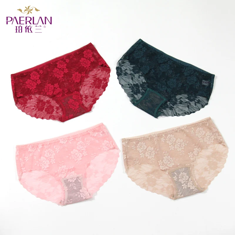 

PAERLAN Sexy Lace Pantie One-piece seamless Floral solid briefs low-Rise hips Women underwear