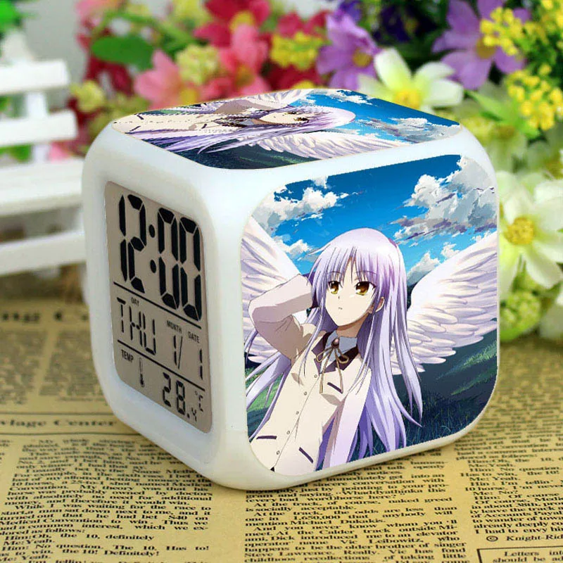 Angel Beats reloj despertador led будильники 8*8*8 см куб ночной Светильник цифровые часы светящиеся часы термометр часы - Цвет: 09