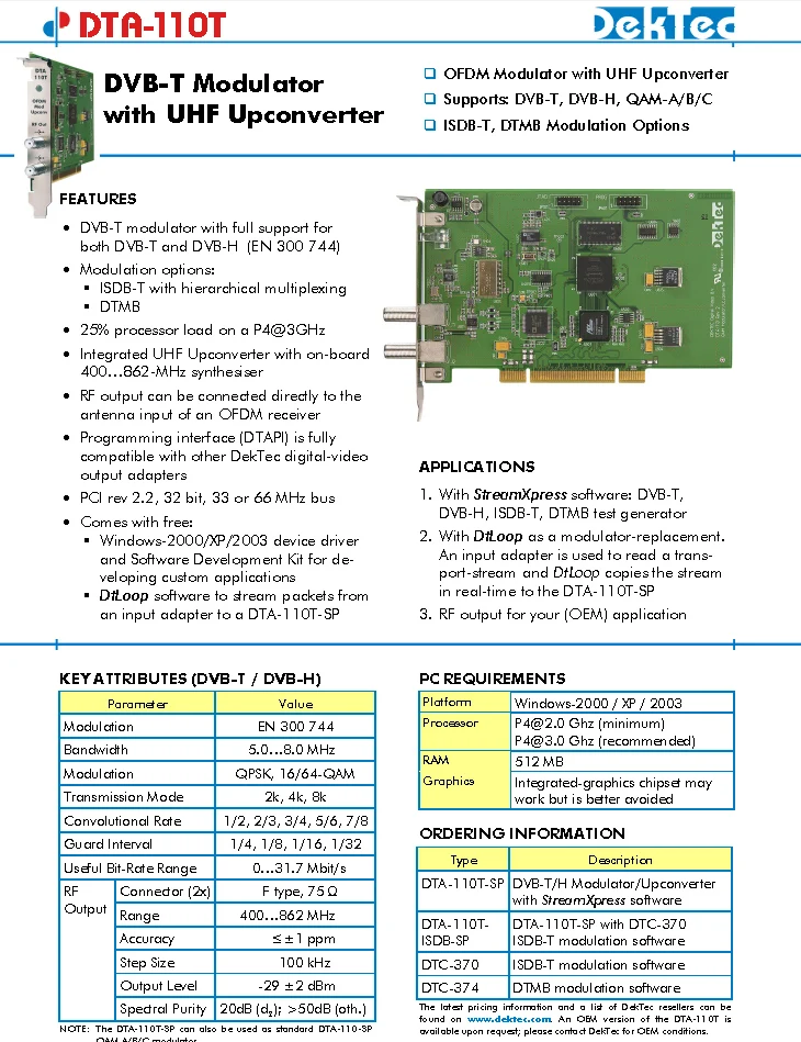 Dekteck DTA-110T мульти-Стандартный модулятор