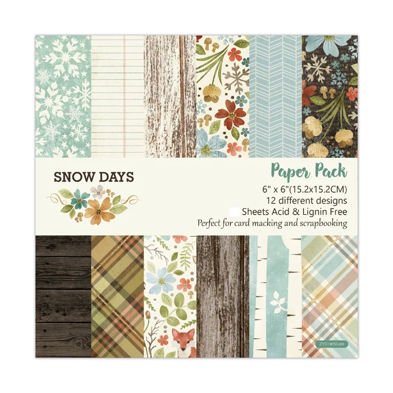 

ZFPARTY 12pcs 6" Single-side Printed Snow Days painting creative papercraft art paper handmade scrapbooking kit set book