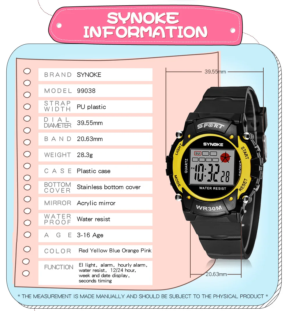 SYNOKE водостойкие детские электронные часы с подсветкой для мальчиков и девочек, спортивные цифровые часы-будильник, часы на открытом