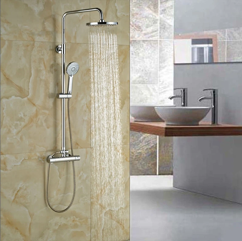 

Widespread Bath Rainfall Shower With Hand Shower Thermostatic Shower Set Wall Mounted