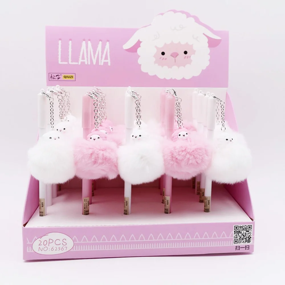 

1Pcs 0.5 mm Alpaca Plush Ball Pendant Signature Gel Pen Escolar Papelaria School Office Supply Promotional Gift