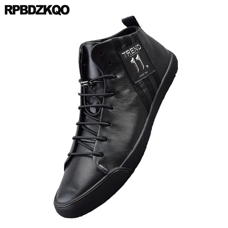 Deporte Zapatillas Calidad Lujo Alta Skate Casuales Superior Zapatos De Encaje Cuero Europea Británico Negro Marca Genuino Hombres Estilo fqxnU0O6n