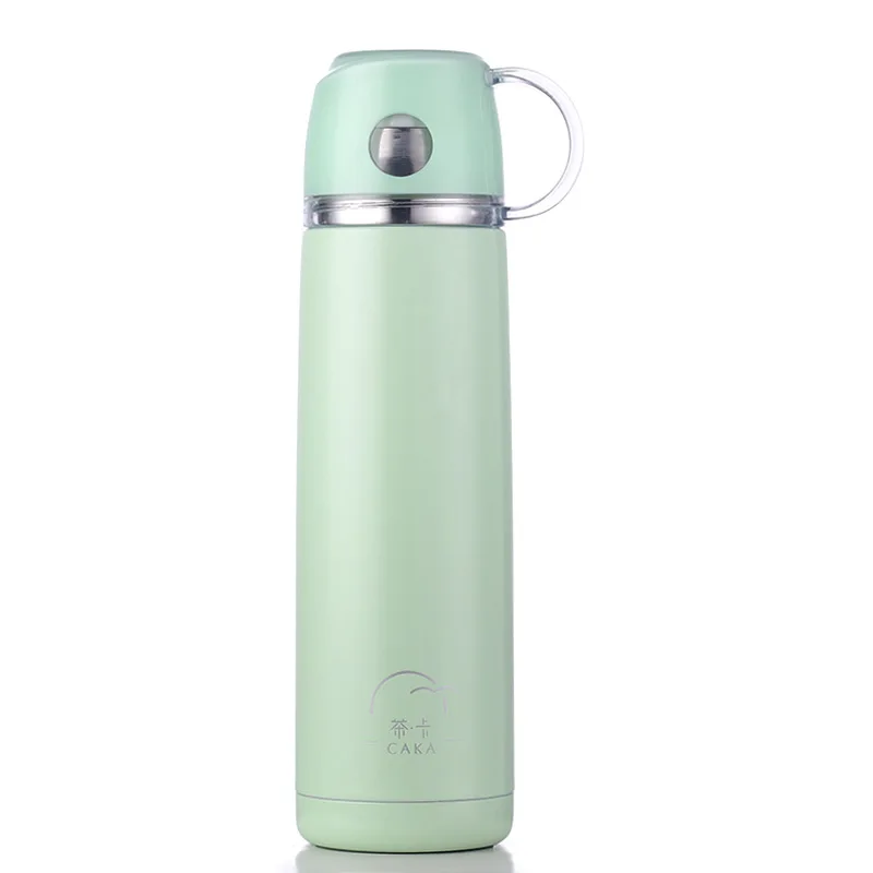 CAKA vacuum flask stainless steel 304 Thermal Cup outdoor school office Drinking Straight Cup Hot Water Bottle - Цвет: light green