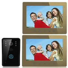 Freeshipping por DHL 10 “Video de La Puerta de Intercomunicación Teléfono Timbre con Cámara 1000TVL Exterior + 2 unids Monitor de Interior