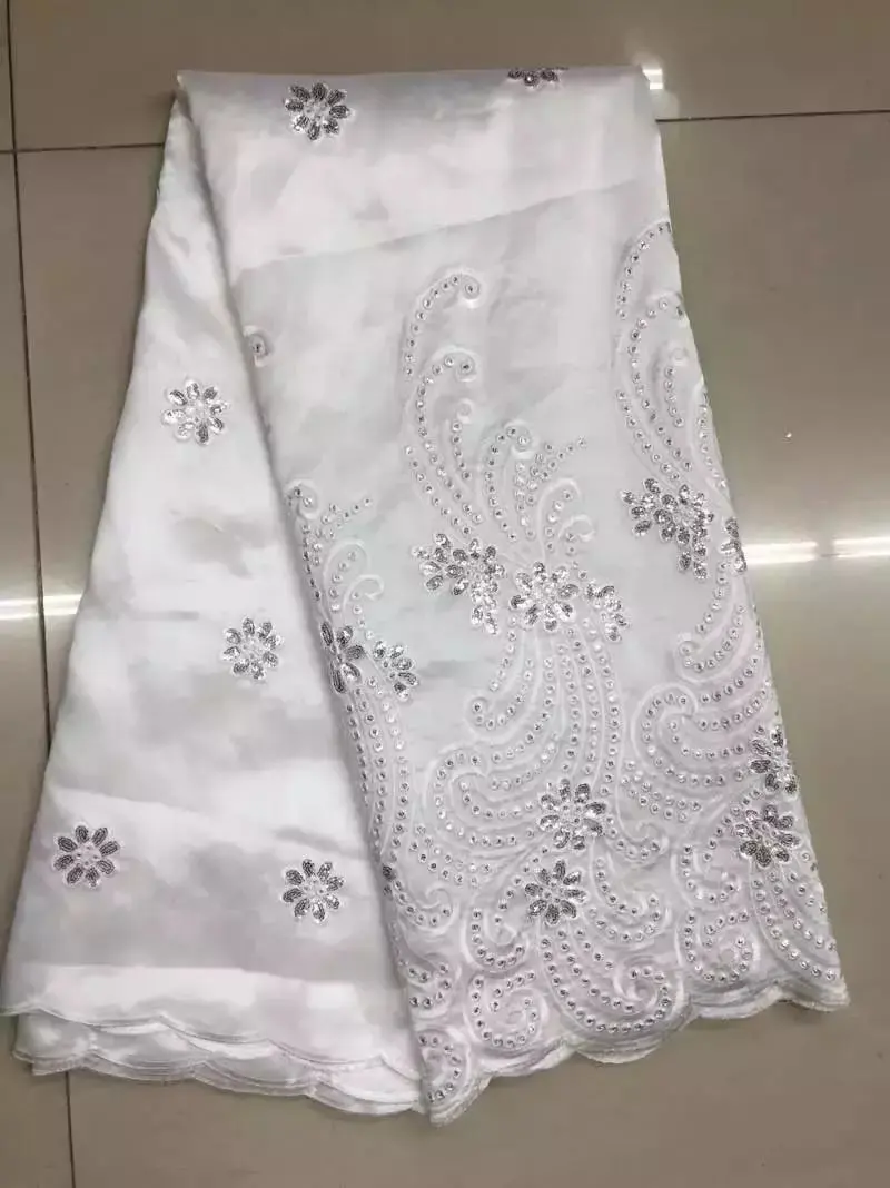 

Nigerian George Fabrics French Design white Lace Material Markdown Sale Hojilou Indian Raw Silk Georges with Sequins