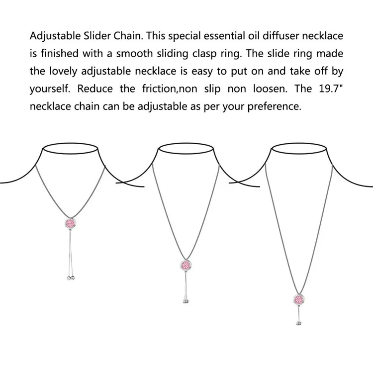 Ароматический диффузор слайдер из нержавеющей стали регулируемый 35,5 дюйма змеиная цепочка Эфирное Масло Ожерелье диффузор медальон войлочные прокладки