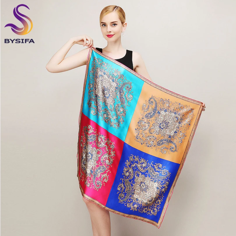 

Blue Red Orange Silk Scarf 90*90cm Large Square Wraps Scarves Spring Summer Ladies 100% Mulberry Silk Shawl Scarf cachecois
