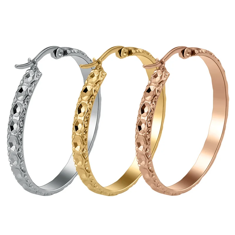 

Silver/Rose/Gold Color Stainless Steel Fashion Hoop Earrings For Women Round Earring Trendy Ear Jewelry Wedding Gift Wholesale