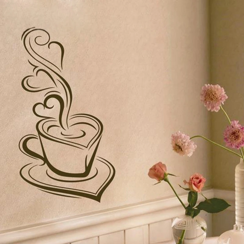 Kitchen wall sticker coffee Delicious coffee mugs vinyl wall decals ,Bakery cafe shop decorative wall stickers free shipping