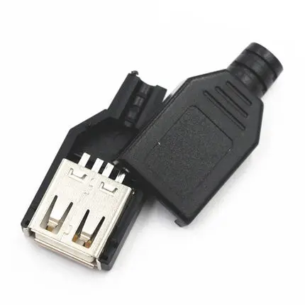 Image New 10pcs Type A Female USB 4 Pin Plug Socket Connector With Black Plastic Cover