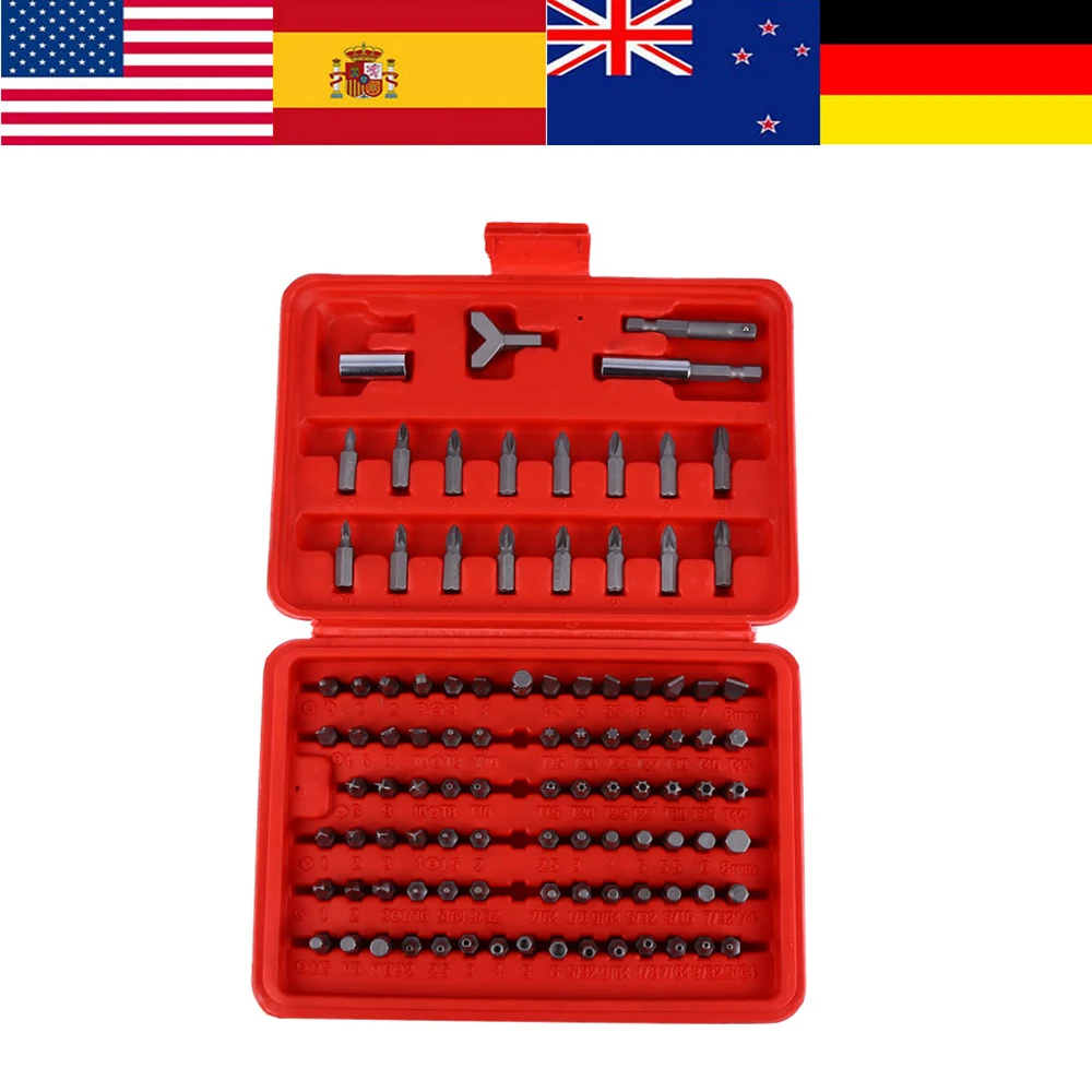 

WALFRONT 100pcs/Set Screwdriver Bit Set Chrome-vanadium Steel Security Bit Set Torx Hex Bit Hand Tools Screw Driver Drill Bits