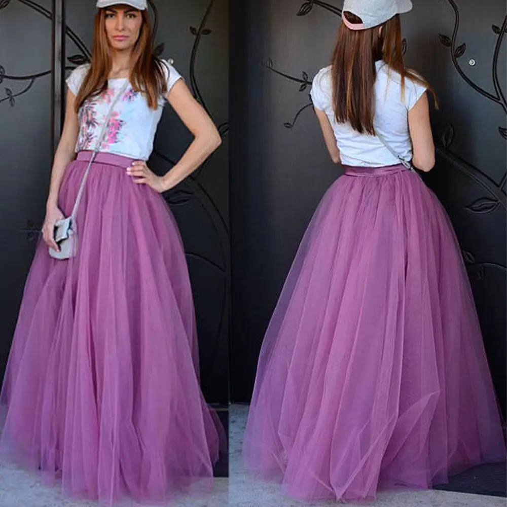 

Puffy Skirt Purple Long Half-Length Skirts Women Skirts 5 Layers Mesh Tulle Tutu Skirt For Parties Formal Skirts