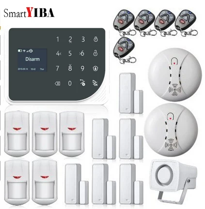 

SmartYIBA Mutli Language Wireless GSM SMS WIFI Alarm System Motion Sensor Alarm Smoke Alarm Detector Horn Wireless Alarmes Kits