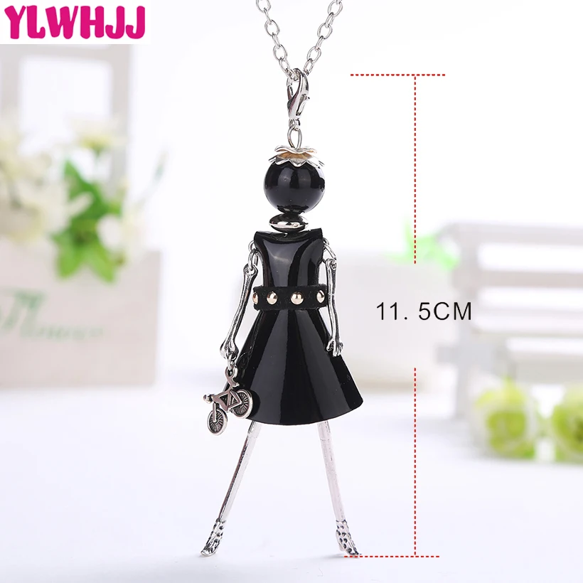 

YLWHJJ brand 2018 new women dress black Leather doll pendant necklace hot girls handmade fashion statement jewelry maxi necklace