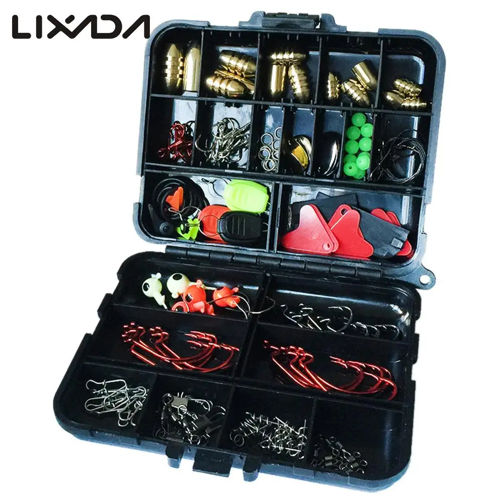 

Lixada 128 pcs/boxes Fishing Tackle Box Hook Swivel Weight Fishing Sinker Stopper Connectors Sequins Curling Fishing Accessorie