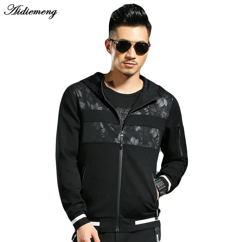 Aidiemeng Printed Hoodies Men 2018 Spring Fashion Black Zipper Hoodies
