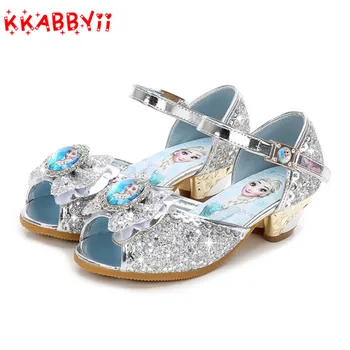 

New Girls Sandals High Heels Children Fashion Princess Leather Summer Elsa Shoes Chaussure Enfants Fille Sandalias Nina