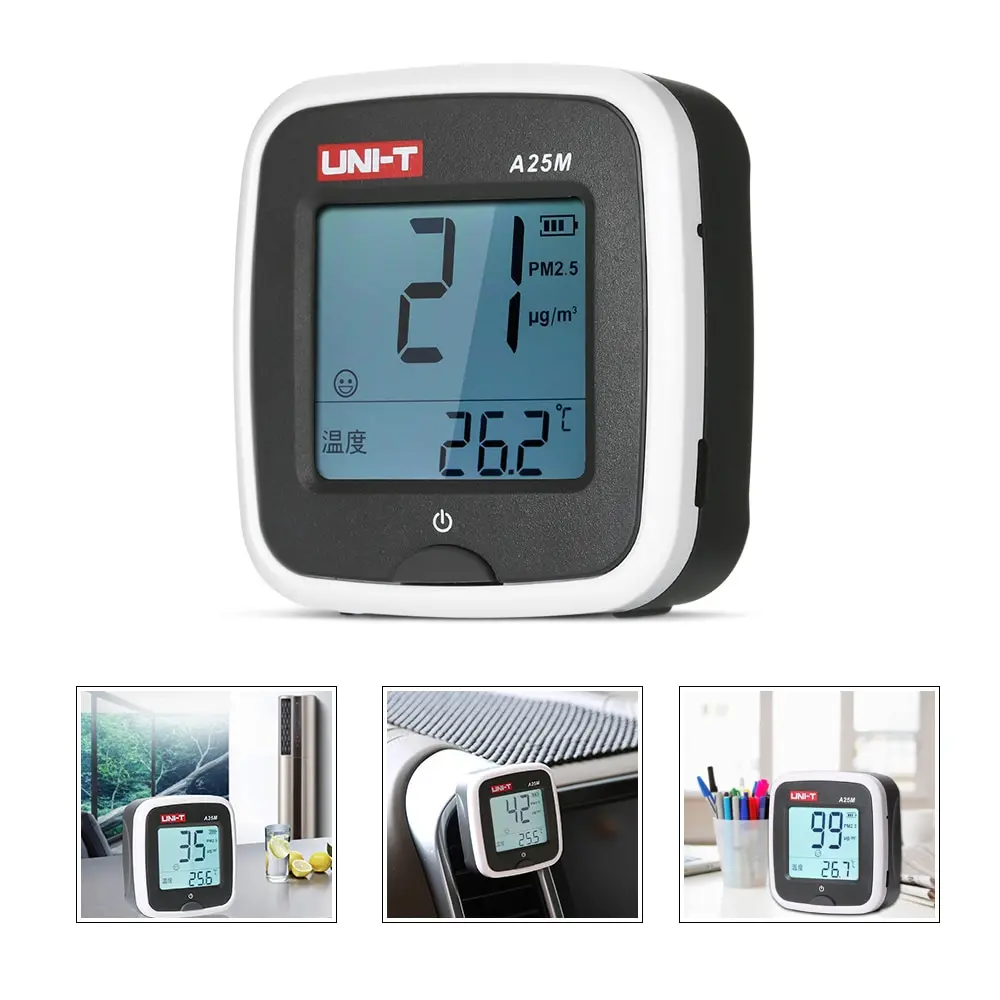 

PM2.5 Detector A25M Portable Air Quality Monitor LCD Gas Analyzer Indoor PM2.5 Tester USB Rechargeable Thermometer