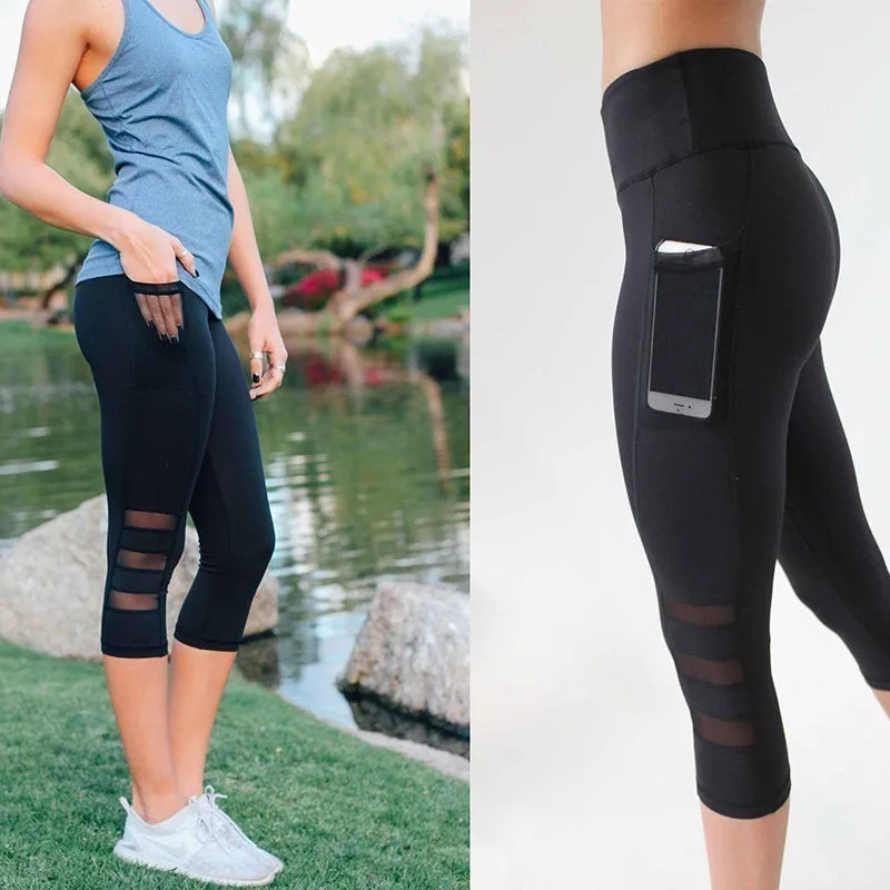 

Female Calf-length Pants Breathable Mesh Capri Sports Running Sportswear Fitness Leggings Workout Women Gym Training Pants