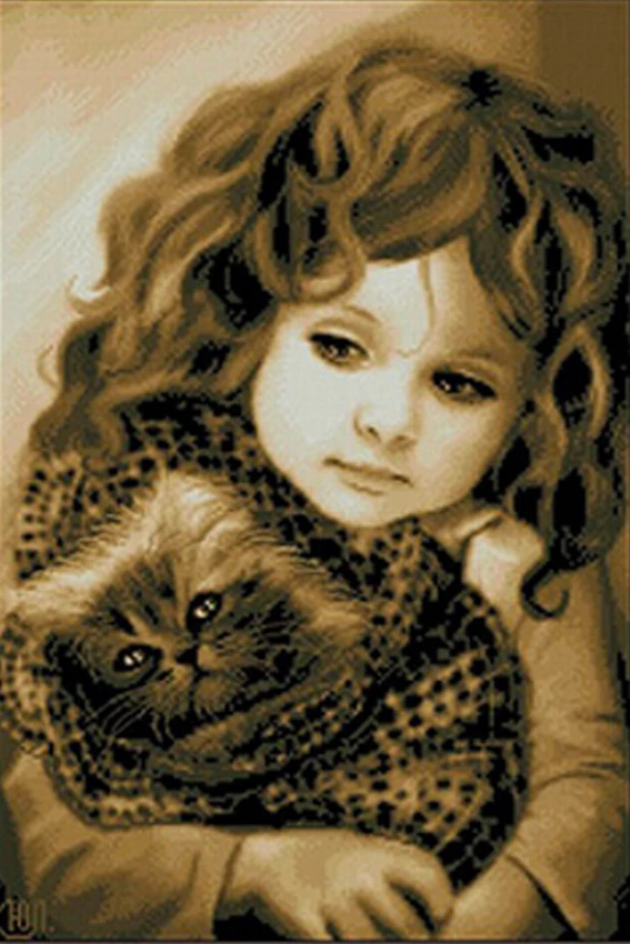 

2015 Hot Sale Diamond Embroidery Cross stitch Needlework Diy Diamond Painting Rhinestone Pasted Square Drill Full girl and cat