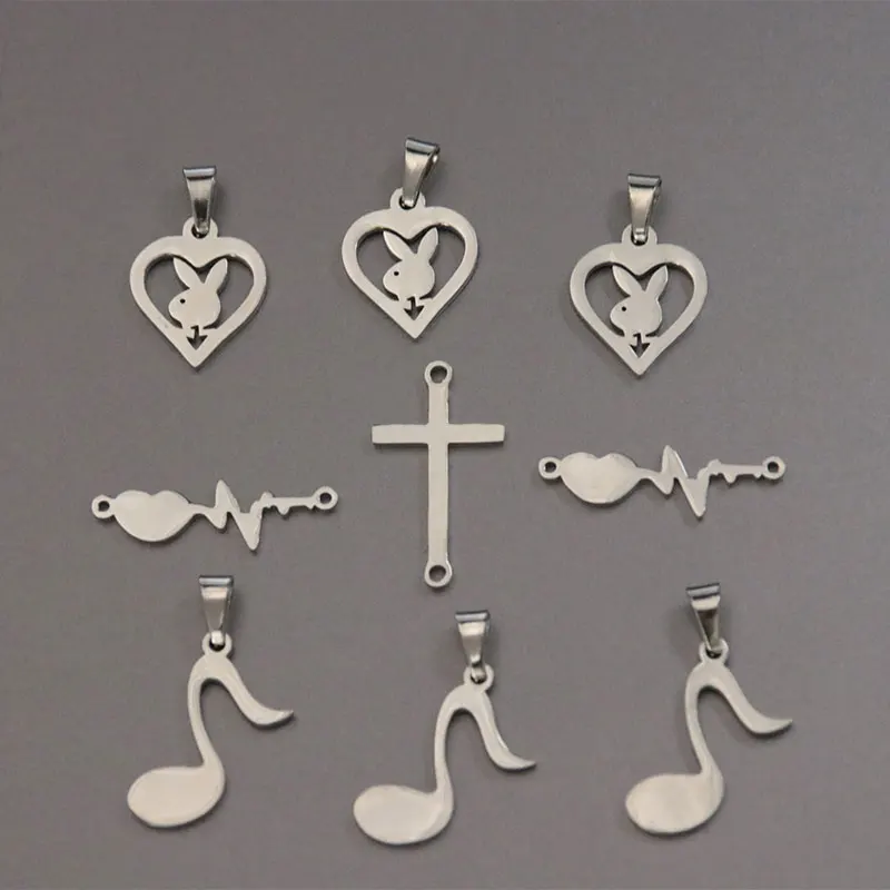 

Wholesale 30pc/lot DIY Bunny ECG Heart Beat Cross Stainless Steel Charms Pendant Jewelry Making For Kids Women Black Friday