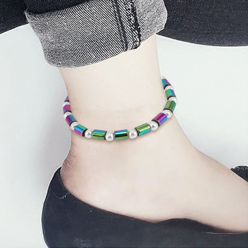 Weight Loss Magnet Anklet Colorful Stone Magnetic Therapy Bracelet Anklet Weight Loss Product Slimming Health Care Beads Jewelry