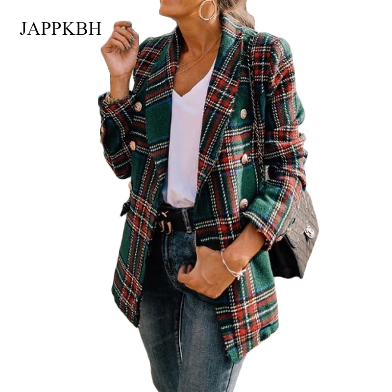 JAPPKBH Vintage Plaid Tweed Jacket Women New Spring Streetwear Double...