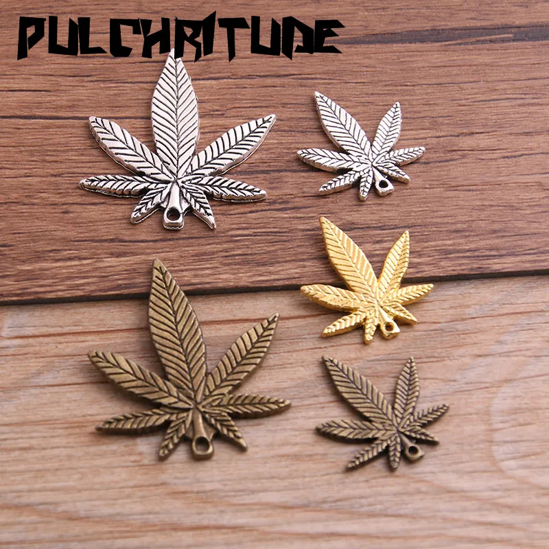 6PCS 2 Size Metal Alloy Three Color  Leaf Charms Plant Pendants for Jewelry Making DIY Handmade Craft