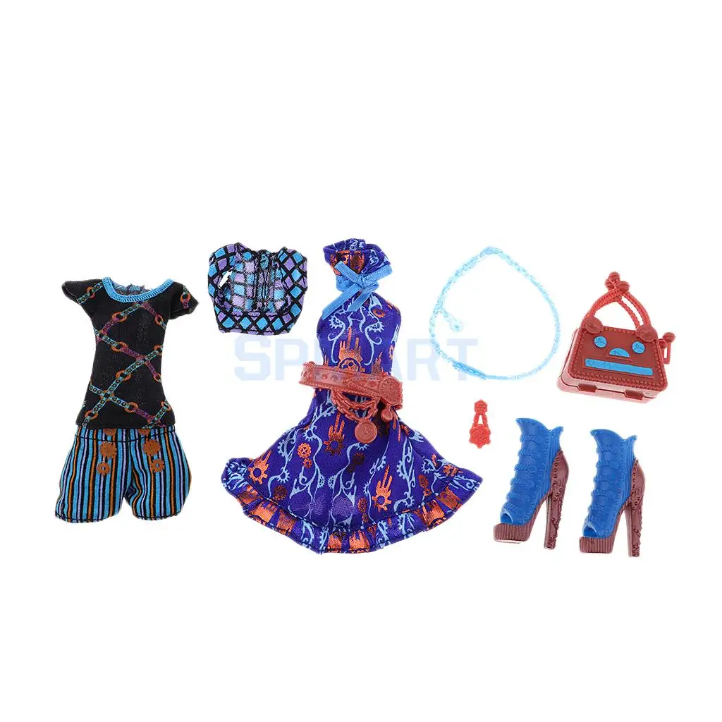 

Fashion Doll Party Outfits - Sleeveless Dress High Heels Bracelet Handbag Suit For Girl Dolls Accessory
