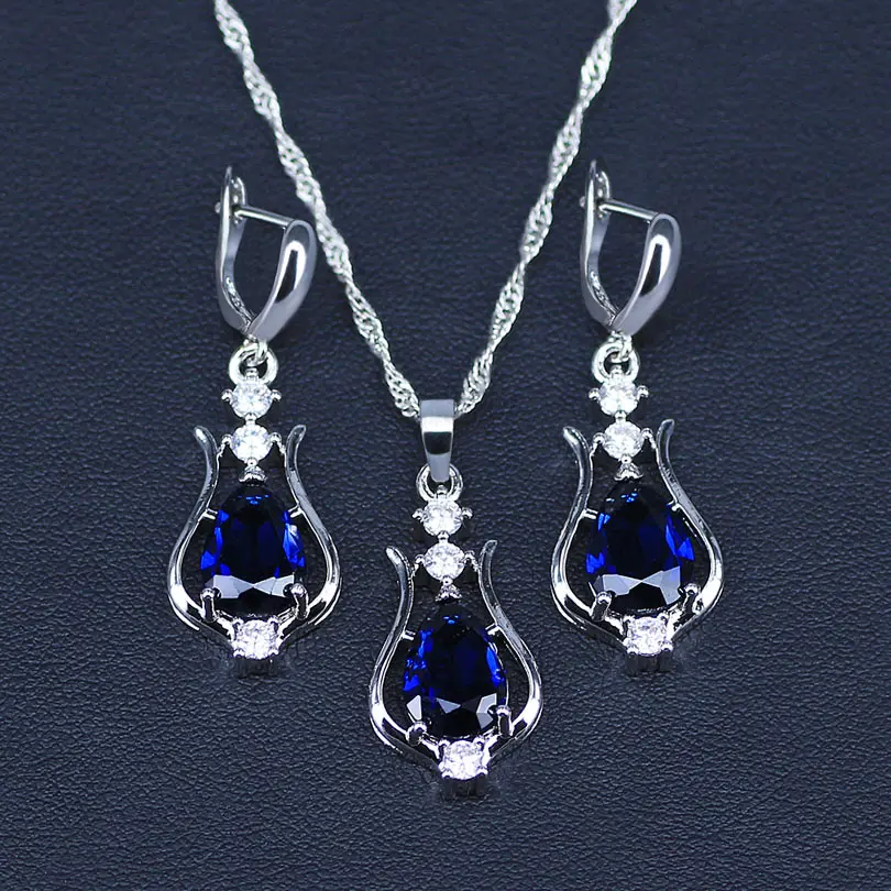 

Trendy Pear Austrian Crystal 925 Sterling Silver Pendant Necklaces Earrings Set For Women Wedding Bridal Jewelry Sets