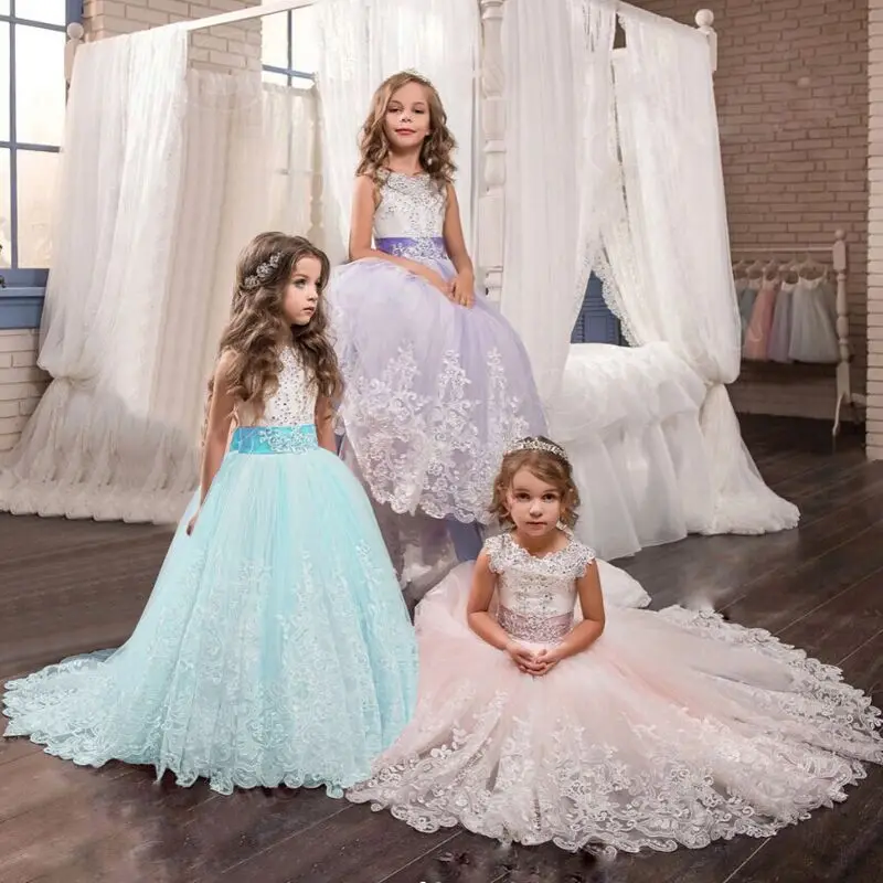 

Lace Embroidery Girl Sleeveless Long Evening Dress Wedding Prom Birthday Party Dresses For Girls kids Children Teen Clothing