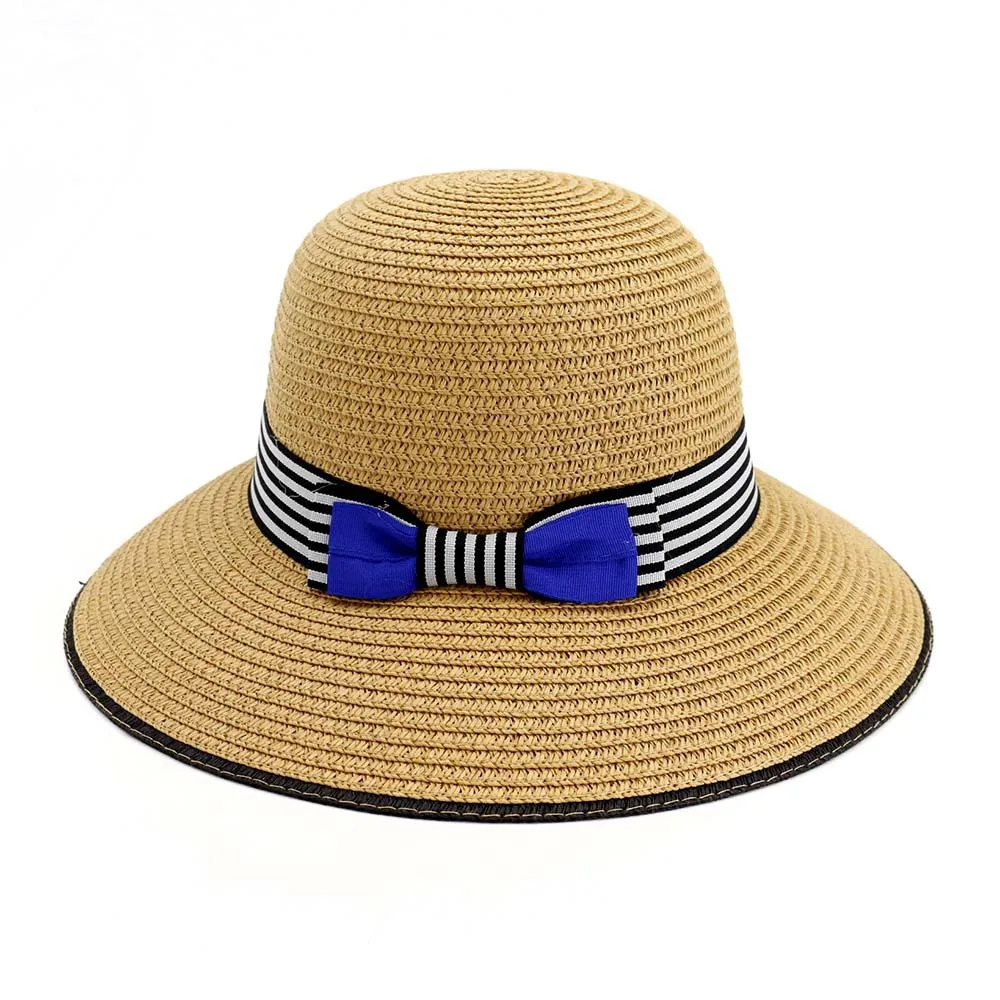 Summer Fashion Women Sun Straw Hats with Bowknot Decor Wide Brim Sun Protection Hat Casual Bucket Hat Ladies Holiday Beach Cap - Цвет: Хаки