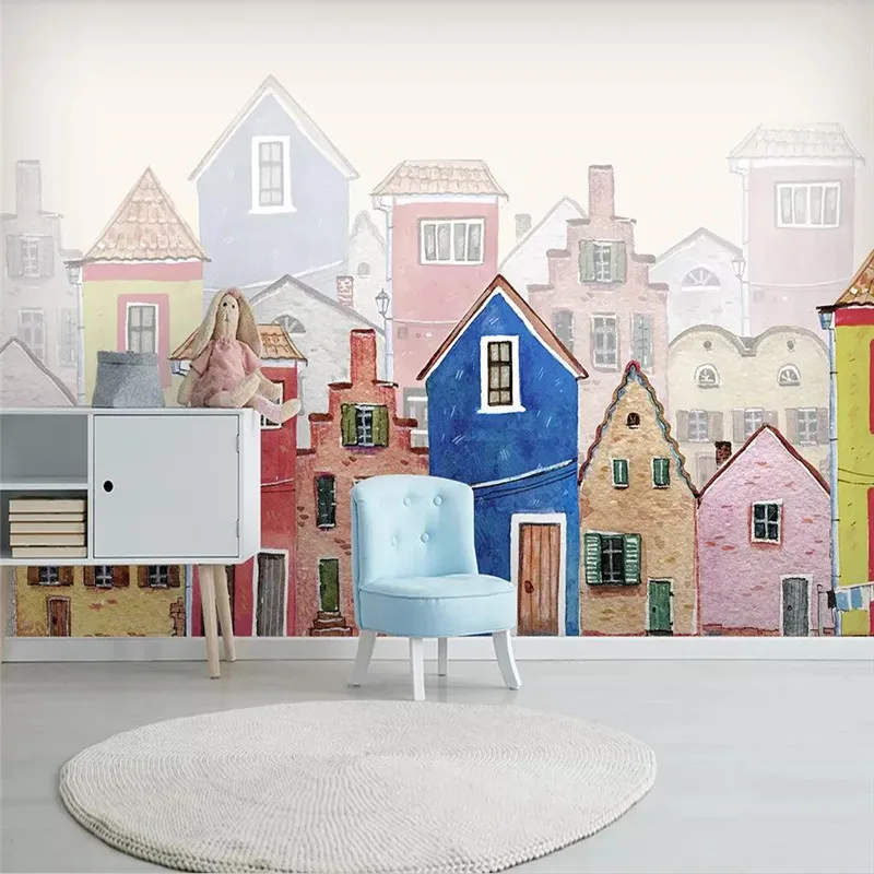 

Cartoon watercolor castle TV background wall professional production mural wholesale wallpaper mural poster photo wall