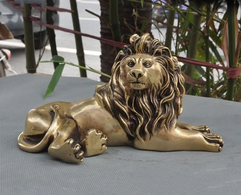 

Chinese Feng Shui Brass Ferocious Hui Feng Lion King Animal Statue sculpture