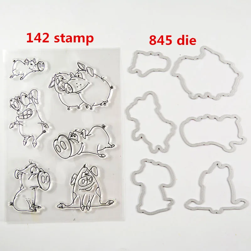 

Cute Pig Transparent clear stamp/Matched Metal Cutting Die Stencil for DIY Scrapbooking Decorative Embossing card making