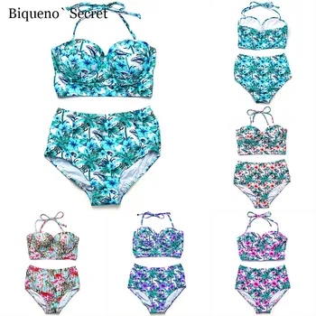 

2018 Printing Push Up Swimsuit Bathing Suit High Waist Swimwear Bikinis Women Plus Size Underwire Bikini Set Biquini Beach Wear
