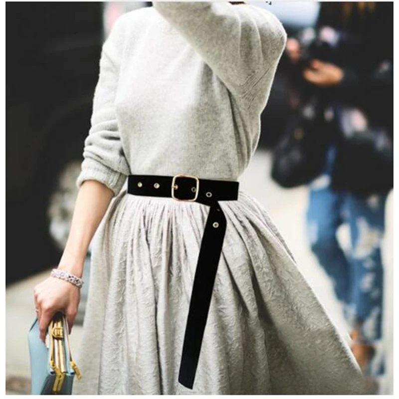 Long Velvet belt cloth dress belts female knot black waistband red gold
