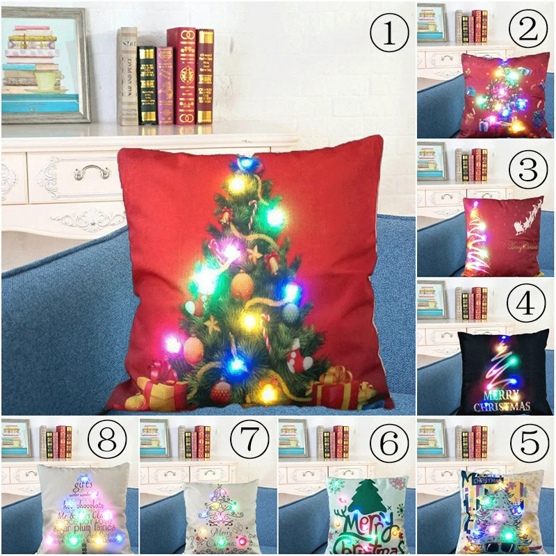 Luminous Christmas Cushion Cover LED Light Throw Pillows Cover For Sofa Home Car Xmas Decoration Deer Santa Claus Pillowcases