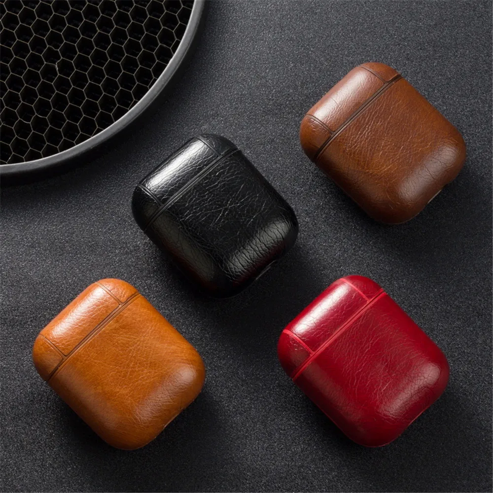 Genuine Leather Hook Case For AirPods Vintage Matte For Airpods 1 2 Luxury Protective Storage Bag Black Brown Drop shipping