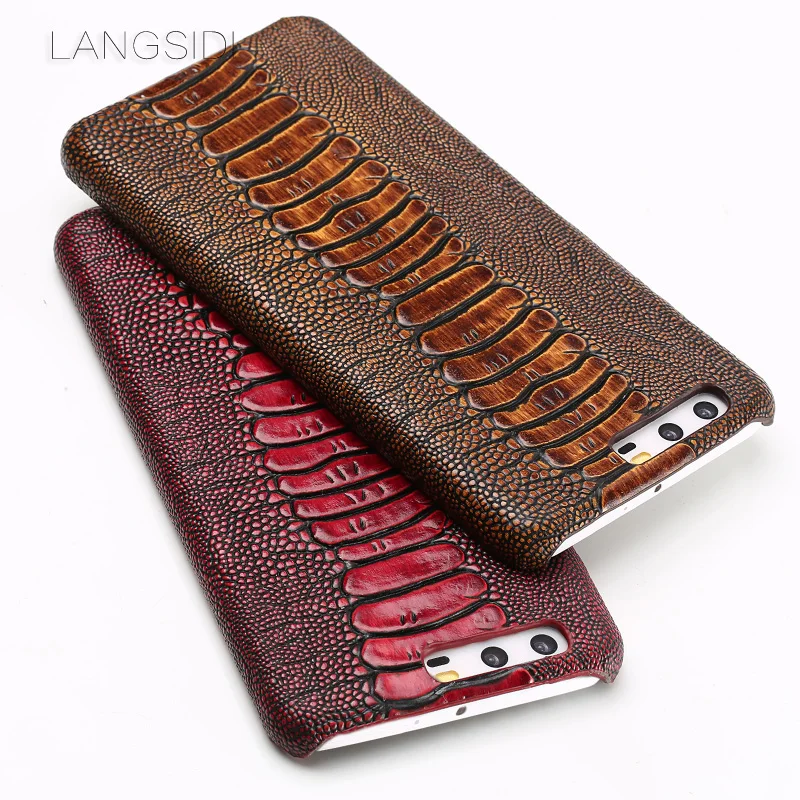 

LANGSIDI brand phone case ostrich foot grain half-wrapped phone case For Huawei P10 Plus phone case handmade custom processing