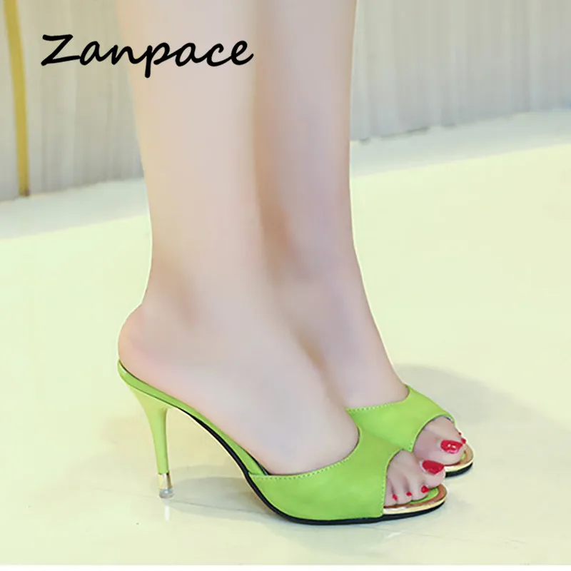 

Zanpce Leather Slippers Women Black Open Toe Women Shoes Fashion Sexy Thin Heel Slides Spring Summer Flip Flops Slippers Women