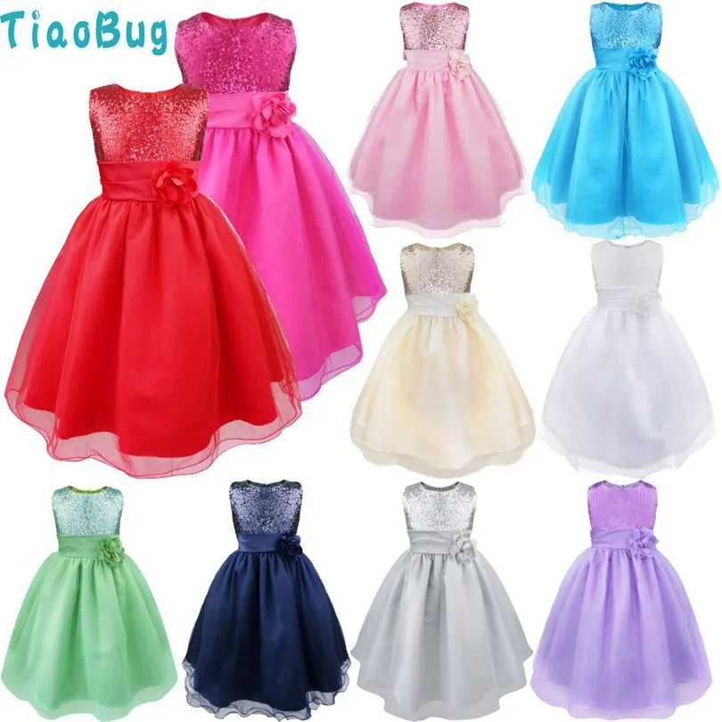 TiaoBug/элегантный блесток; Платья с цветочным узором для девочек; нарядное платье принцессы для торжеств; детское платье для выпускного вечера; платья для первого причастия; От 4 до 14 лет