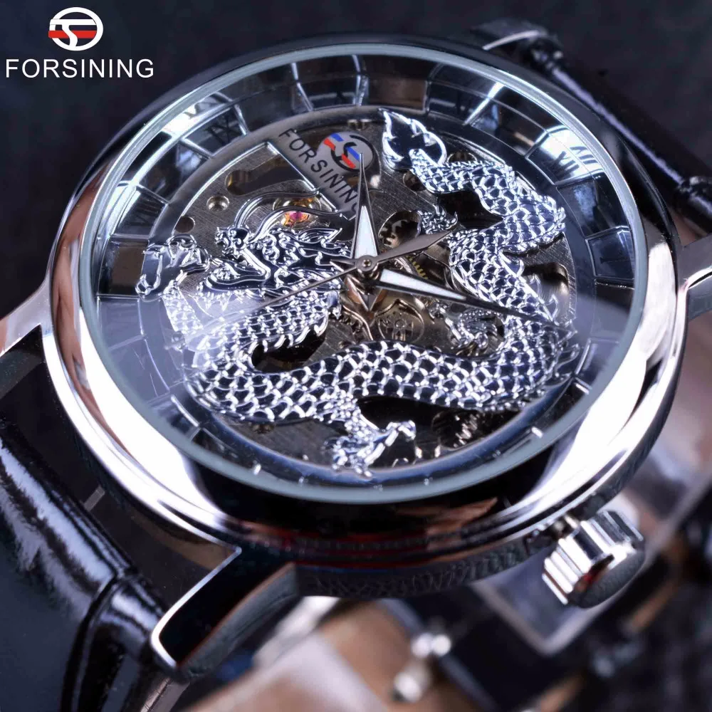 Forsining 2016 Dragon Carving Series Skeleton Designer Transparent Back Case Mens Watches Top Brand Luxury Male Mechanical Watch